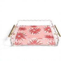 Plateau festonné moderne en acrylique transparent durable 10 x 12 pour cuisine/bureau/table, avec poignées simples en bronze sculpté, patins antidérapants et tapis magnétique
