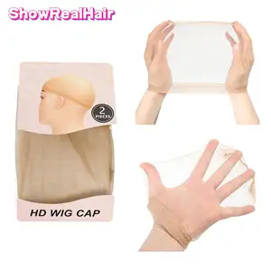 ShowRealHair 가발 모자 헤어 그물 사용자 정의 로고 2 pcs 보이지 않는 슈퍼 얇은 HD 가발 모자 스타킹 통기성