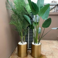 Jardinière cylindrique en métal couleur or personnalisée, grand pot à fleurs en acier inoxydable