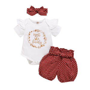 Nouvelle Collection : Ensemble 3 Pièces Décontracté Printemps pour Bébé – Combinaison Manches Longues 95% Coton, Pantalon à Pois et Accessoires Cheveux Nœud à Boutons Pression - Product Image 3