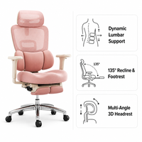 Chaise de bureau ergonomique à dossier haut en maille pivotante avec appui-tête 3D, soutien lombaire à 35 degrés, réglable en hauteur, pour ordinateur, rose