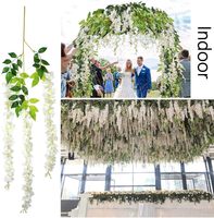 Fleurs artificielles de glycine, 3,6 pieds/pièce, guirlande de glycine blanche artificielle, fleurs en soie suspendues, décoration pour la maison, les fêtes et les mariages