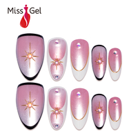 Faux Ongles à Presser Effet Œil de Chat, French Manucure, Motif Étoile, en Gel Souple Réutilisable, Vente en Gros