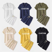 Setelan Olahraga Pria Musim Panas Kaos & Celana Pendek Katun Linen Logo Kustom Ukuran Besar Kasual Polos 2pcs Set Tracksuit untuk Pria