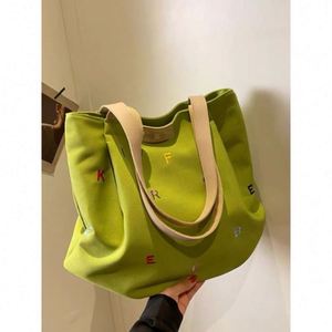 Bolso de Hombro Cuadrado Vertical de Gran Capacidad con Letras Bordadas, Estilo Fresco y Sencillo, de Lona, para Estudiantes, Estilo Coreano, Hua - Product Image 2