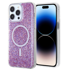 Fundas de lujo para teléfonos móviles de TPU+PC con purpurina, anillo magnético con acabado epoxi, color personalizado, a prueba de golpes para iPhone 15 Pro Max - Product Image 5