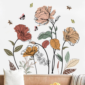 <span class=keywords><strong>Adesivi</strong></span> Murali Floreali Boho, Decorazioni Adesive con <span class=keywords><strong>Fiori</strong></span> Selvatici e Erba <span class=keywords><strong>per</strong></span> Soggiorno, Camera da Letto, Parete TV - Product Image 3