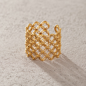 Stainless Steel Wide Lace Filigree <b>Ring</b> for Women,Vintage Hollow Mesh Lattice Gold Statement Band - Product Image 2