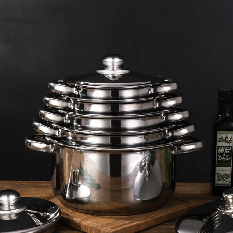 5pcs haute qualité cuisson vapeur pots ensemble en acier inoxydable soupe pot fabrication vente chaude petite quantité minimale de commande OEM/ODM