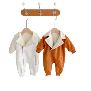 Nieuwe Ontwerp Baby Winter Rompertjes Plain Katoen Fleece Gevoerde Een Stuk Jumpsuit Voor Kinderen Koop