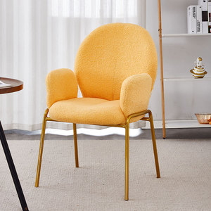Chaise d'Appoint Moderne en Tissu Boucle Pieds en Métal Doré <span class=keywords><strong>Fauteuil</strong></span> Rembourré Confortable pour Salon Chambre Bureau Décor - Product Image 3