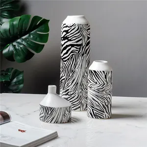 定制新设计斑马图案陶瓷花瓶现代桌面花卉瓷瓶
