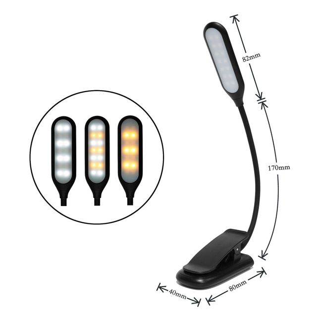 14 LED Eye Protection USB Rechargeable Reading Lamp Flexible White Body with Slick Touch Control Clip-on Book Light