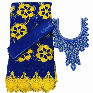 BEAUTIFICAL Blue lace embroidery cotton bazin sewing african lace fabrics ML54NB01