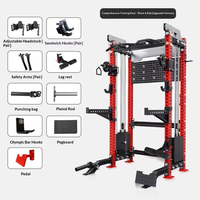 Máquina Smith Premium Todo en Uno para Gimnasio con Plataforma de Sentadillas Crossover y Base de Soporte
