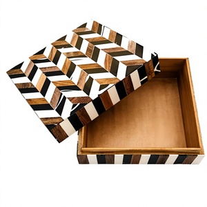 Exclusive Handmade Bone Inlay <b>Keepsake</b> <b>Box</b> Luxury Wooden Jewelry Organizer in Black & White Abstract Design for Jewelry - Product Image 6