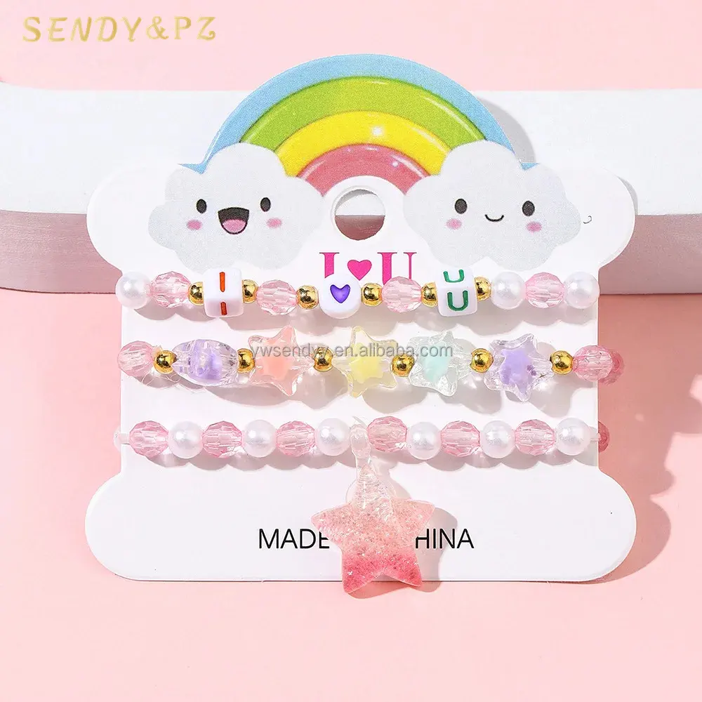 Mode nouveau 3 pièces/ensemble perle Bracelet filles enfants perles en plastique Bracelets bijoux arc-en-ciel étoile enfants Bracelet