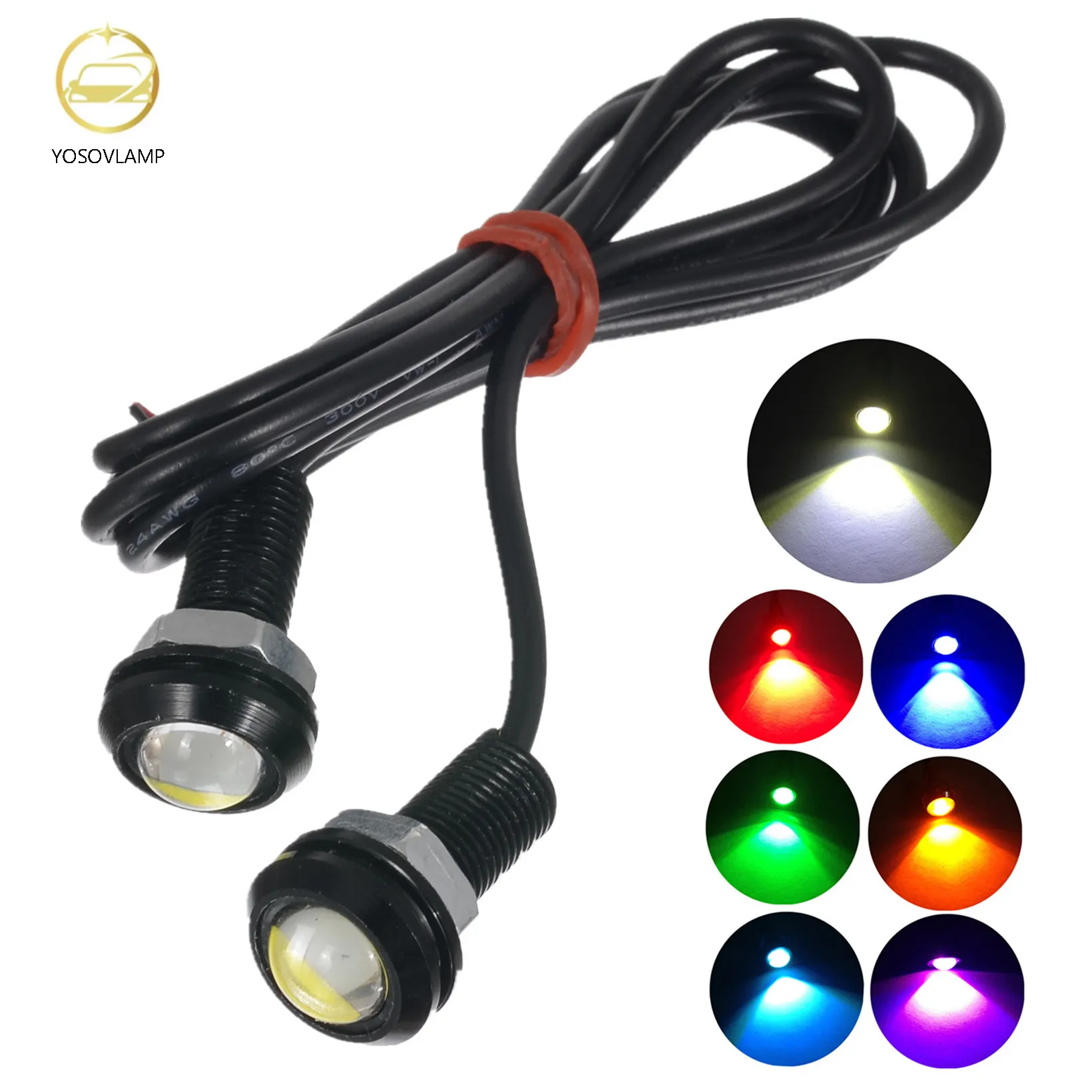 Yosovlamp luz automotiva, luz de olho de águia 9w, seção fina, parafuso reverso, retrátil, 18mm, à prova d' água, led