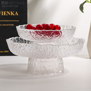 Plateau à fruits en verre Huiyi, plateau rond décoratif pour le salon, vaisselle Ice Dew Stem - Product Image 2