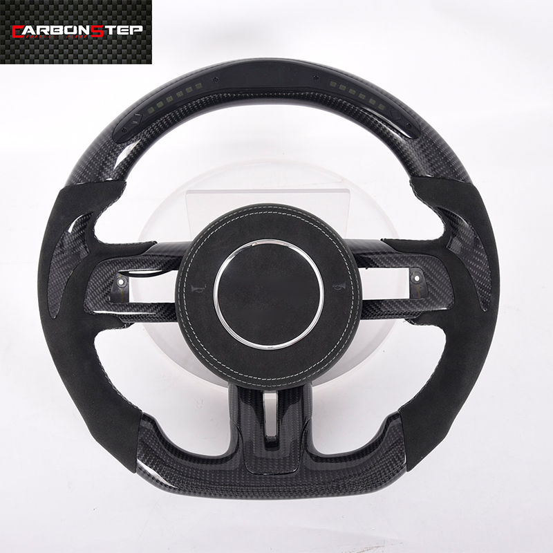 Глянцевый светодиодный дисплей из углеродного волокна и перфорированного черного кожаного руля для Mustang