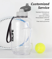 Bouteille d'eau de sport grande capacité 74oz/128oz sans BPA en Tritan, pour la gym, à boire directement, écologique, avec marqueur de temps et sangle portable