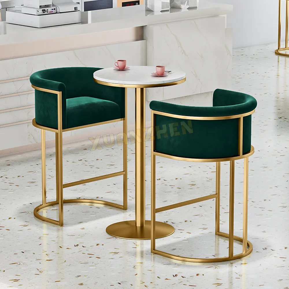 Other commercial furniture velvet high bar stools kitchen leather metal gold swivel modern bar stool chairs bar stool