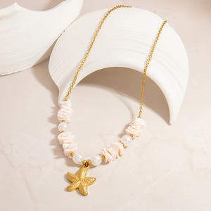 Collar DIY de Acero Inoxidable con Piedra Natural, Estrella de Mar y Perlas, Cadena Tipo O, Chapado en Oro, Estilo Resort - Product Image 2