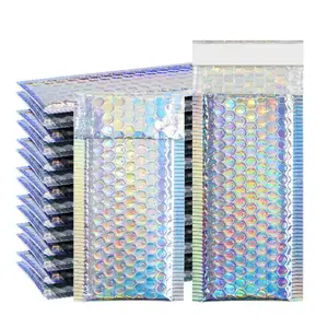 Zelfsluitende Zelfsluitende Zelfklevende Folie Glitter Regenboog Metallic Verzending Koerier Gewatteerde Enveloppen Tassen Holografische Bubble Mailer