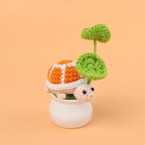 Finished Handmade Crocheted Turtle Toy in a Pot Cute Ocean-Themed Cartoon Animal Desktop Ornament - Product Image 4