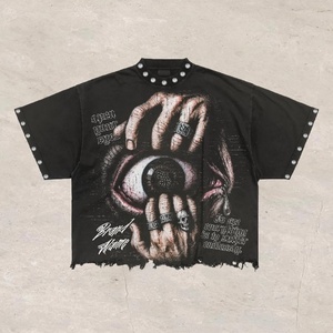 Camisetas para Hombre de Fabricantes de Ropa, Diseño Cuadrado Desgastado con Pedrería y Rayas en el Cuello Redondo, Impresión DTG, Camisetas Lisas - Product Image 3