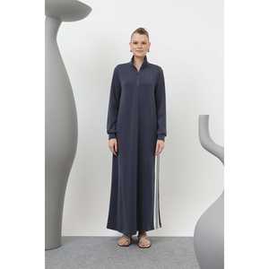 เดรสยาวคอตั้งทรงหรูหราผ่าข้างทรงหลวมผ้าทอสีดำลำลองใส่ได้ทุกวันแฟชั่นสำหรับผู้หญิง - Product Image 3