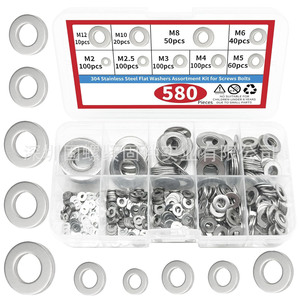 304 Stainless Steel Flat Washers Assortment Kit M2 M2.5 M3 M4 M5 M6 M8 M10 M12 580pcs For Screws Bolts - Product Image 1