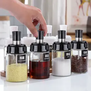 250ML Moistureproof Glass Cruet Oil Bottle with Spoon Cover for Food Kitchen Use for Storing Pepper Honey Seasoning Spices