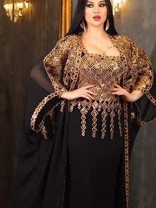 Verano elegante nuevo conjunto de vestido de <span class=keywords><strong>Bata</strong></span> modesta de dos piezas incluye Abaya Hijab poliéster lentejuelas para damas niñas tradicional musulmán - Product Image 2