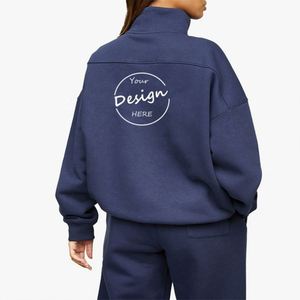 Jersey de lana gruesa con bordado personalizado al por mayor, suéter de alta calidad con hombros caídos, jersey de gran tamaño con media cremallera, Sudadera con capucha para mujer - Product Image 6