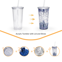 Gobelet Isotherme Double Paroi Personnalisé 12oz 16oz 22oz Réutilisable pour Café Glacé, Bouteille d'Eau, Jus Transparent en Plastique avec Paille et Couvercle
