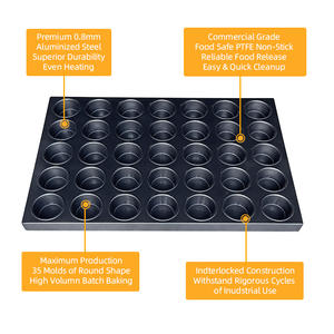 Plaque de cuisson en acier aluminisé antiadhésive, grande capacité, 35 trous, moules à pâtisserie ronds, plateau de cuisson commercial pour muffins et cupcakes - Product Image 2