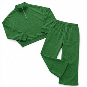 High Quality OME Men's Green Quarter Zip <b>Tracksuit</b> Set Fleece Pullover Sweatshirt and Relaxed Jogger Pants Wholesale - Product Image 1