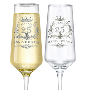 Regalo de 25 <span class=keywords><strong>Aniversario</strong></span> de Bodas, Copa de Cristal Moderna de 7 oz, Soplada a Mano, Reutilizable, Ecológica e Irrompible para Flautas - Product Image 2