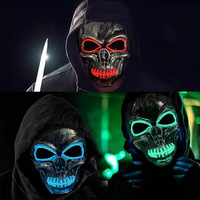 Masque d'Halloween EL clignotant en plastique PP écologique, masque LED en forme de crâne pour fête costumée, fête foraine, fournitures de fête