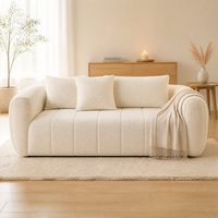 Canapé sectionnel moderne en tissu bouclé crème, profil bas, capitonné à canaux arrondis, rembourrage en éponge, 2-3 places, avec coussins, pour salon, vente en gros