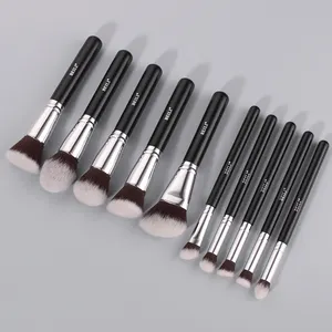 BEILI Professional Makeup Brush Set With Box 10pcs Black Synthetic Foundation Brush Wholesale Makeup Brushes Custom Packaging
