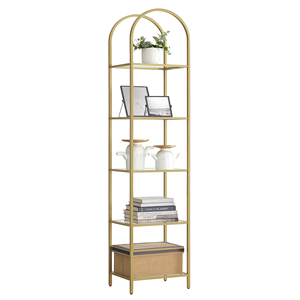 Estante de almacenamiento de vidrio templado dorado VASAGLE, librería de 5 niveles superior curvada para sala de estar - Product Image 1