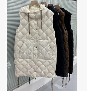 2025 automne/hiver nouvelle mode femmes à capuche diamant motif blanc vers le bas <span class=keywords><strong>mi</strong></span>-longueur à capuche veste hiver manteau gilets - Product Image 1