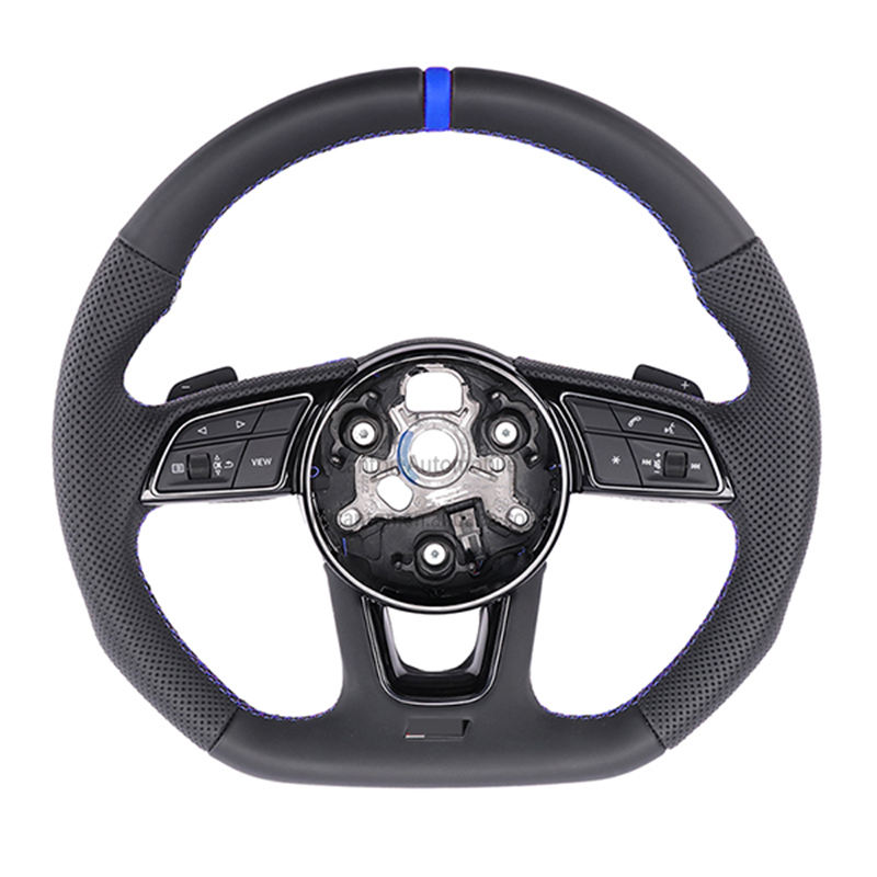 Perforated Leather+blue stitching and return label