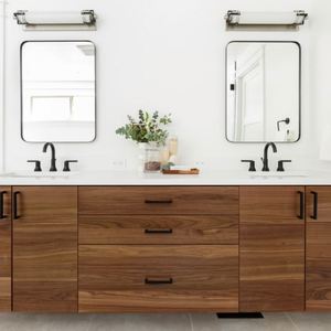 Tocador de baño de muebles de diseño sin marco de chapa de grano de madera contrachapada de alta calidad - Product Image 4