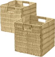Panier de rangement en osier pour la maison, étagère de rangement, panier pliable, corde de papier naturelle tissée à la main, panier de rangement avec poignées