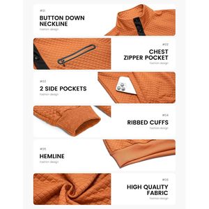 Sweat-shirt matelassé personnalisé pour homme, col montant, manches longues, avec poche, coupe classique, orange, taille L - Product Image 4