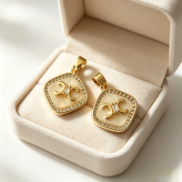 Breloques en laiton double C avec nacre, pendentifs carrés arrondis en zircon plaqué or et rhodium pour femmes, fournitures de bijoux DIY