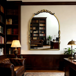 Specchio ad Arco in Ferro Battuto Dorato Stile Francese di Lusso Leggero, Specchio Decorativo da Ingresso a Mezza Altezza, Spessore 3 cm, per Trucco - Product Image 3